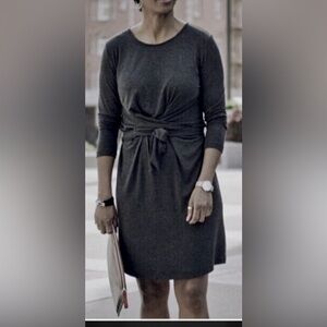Amour Vert Kin Modest Knit Dress Adjustable Waist Drawstring in Grey size S